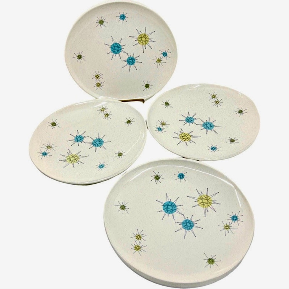 Vintage Starburst Franciscan Mid Century Modern Atomic Dinner Plates set of 4 - Picture 4 of 4